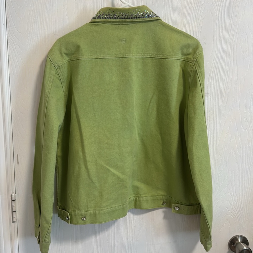 Christine Alexander Women's Large Green Denim Rhinestone Long Sleeve Button Down - Picture 8 of 15
